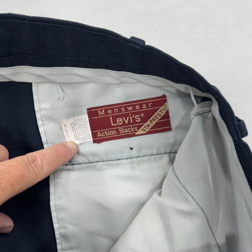 Levi's Action Slacks Sta-Prest Vintage Trousers Navy Blue Mens 36x31